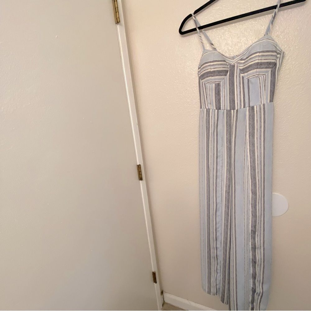 Xhilaration Blue White Striped Wide Leg Jumpsuit Smocked Back Size S - Picture 3 of 14